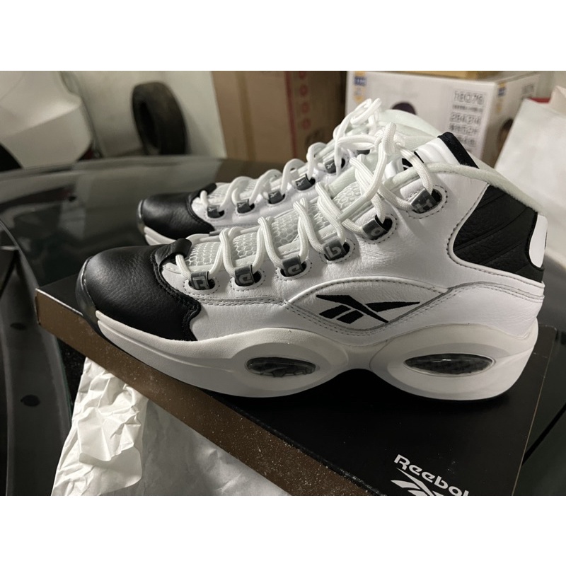 Reebok 籃球鞋 Question Mid 白 黑 黑頭 Iverson 艾佛森 US.10