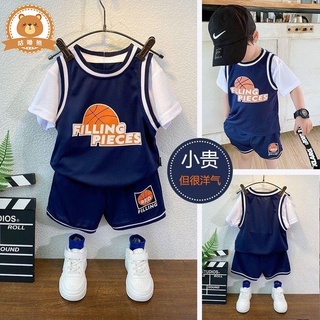 男童上衣 男童短袖 短袖上衣 兒童套裝男童夏季新款2023學生籃球服速乾衣套裝短袖運動兩件套潮