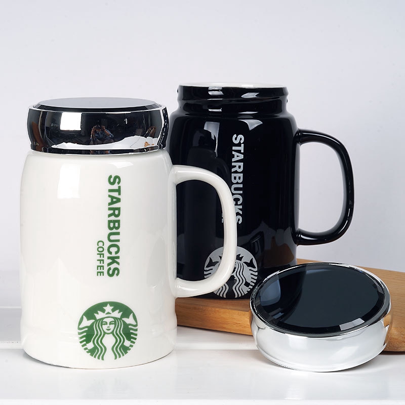 Starbucks 星巴克杯黑白色釉鏡面陶瓷杯馬克杯韓國星巴克杯子咖啡杯環保保溫杯代購大容量辦公杯 蝦皮購物