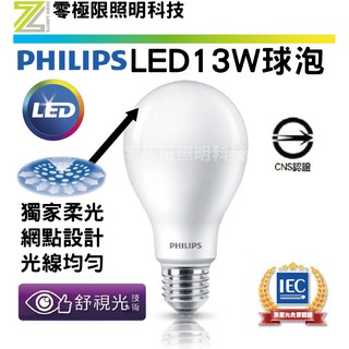 ✦附發票統編✦飛利浦新款【舒視光 LED 13W燈泡】柔光網點 高光效 球泡燈 燈泡 無藍光 低頻閃 台灣CNS認證