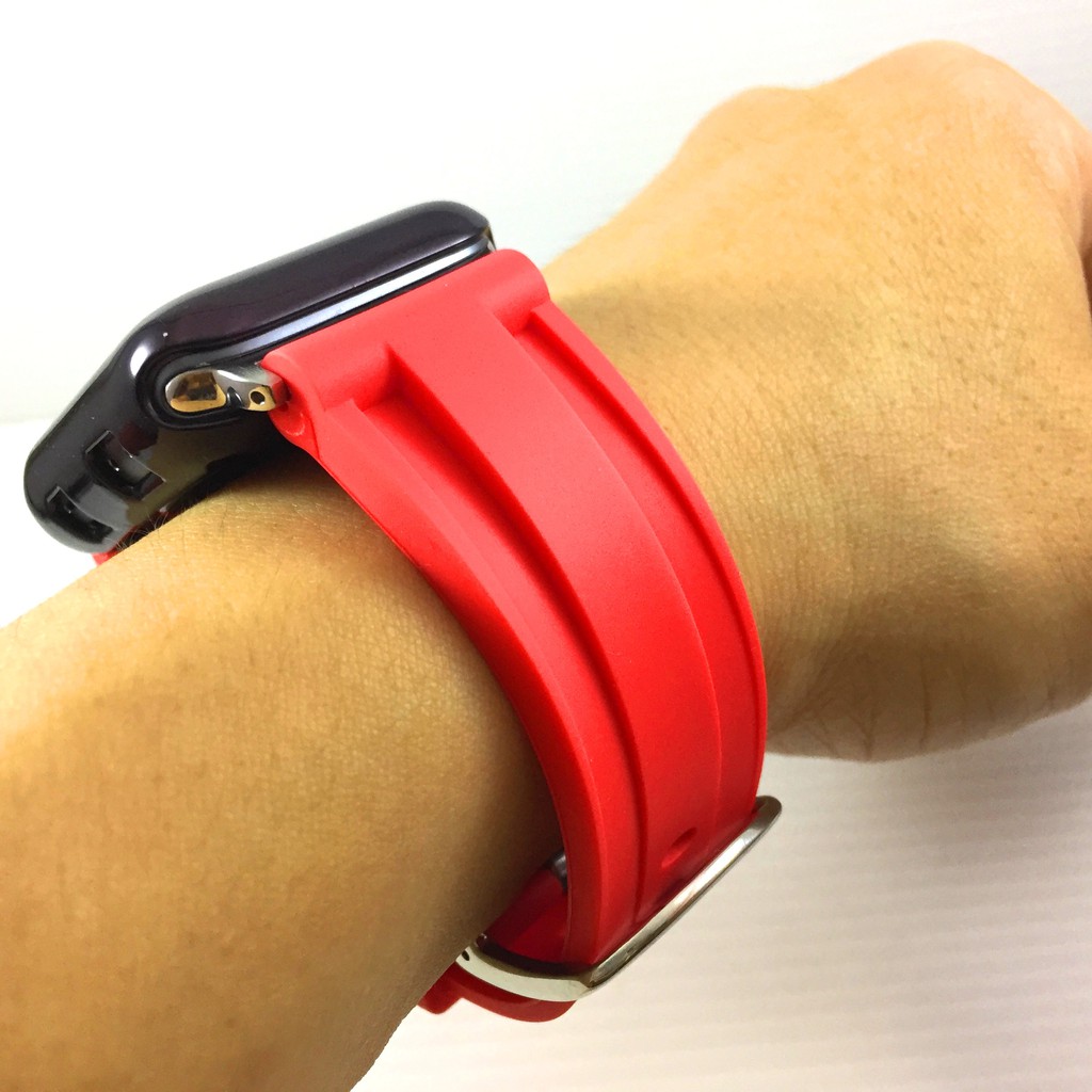 Apple Watch  沛納海代用 橡膠  錶帶 紅色 鮮紅 不鏽鋼針釦 質好耐用