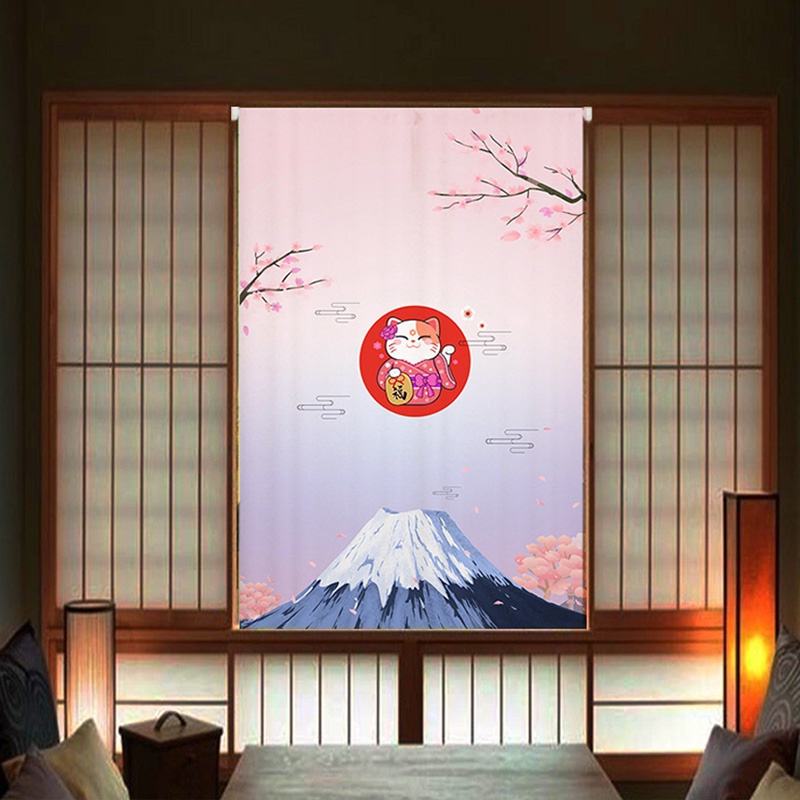 日式現代和風富士山櫻花商用門簾試衣間衣帽臥室隔斷棉麻遮擋掛布