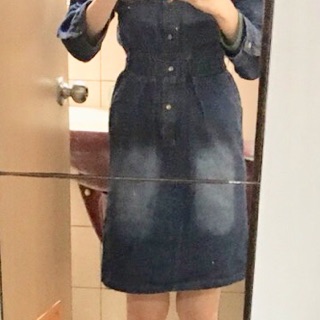 東京著衣 - 正藍長袖連身腰部緊身牛仔裙 (二手F號)
