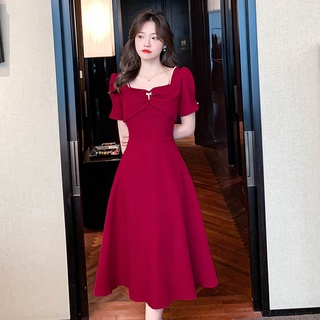 胖胖美依 洋裝 禮服 性感 伴娘裙 顯瘦 S-XL新款結婚訂婚回門酒紅色晚禮服女高階感連身裙G647-6636.