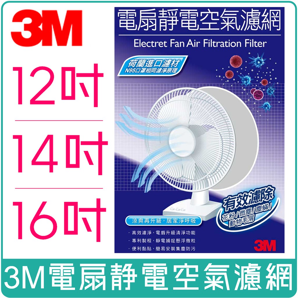《 978 販賣機 》 3M 淨呼吸 12吋、14吋、16吋 電扇 靜電 空氣濾網1入裝 PM2.5 電風扇 風扇