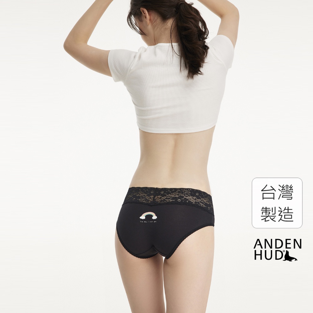 【Anden Hud】抗菌系列．V蕾絲中腰三角內褲(黑-彩虹) 台灣製