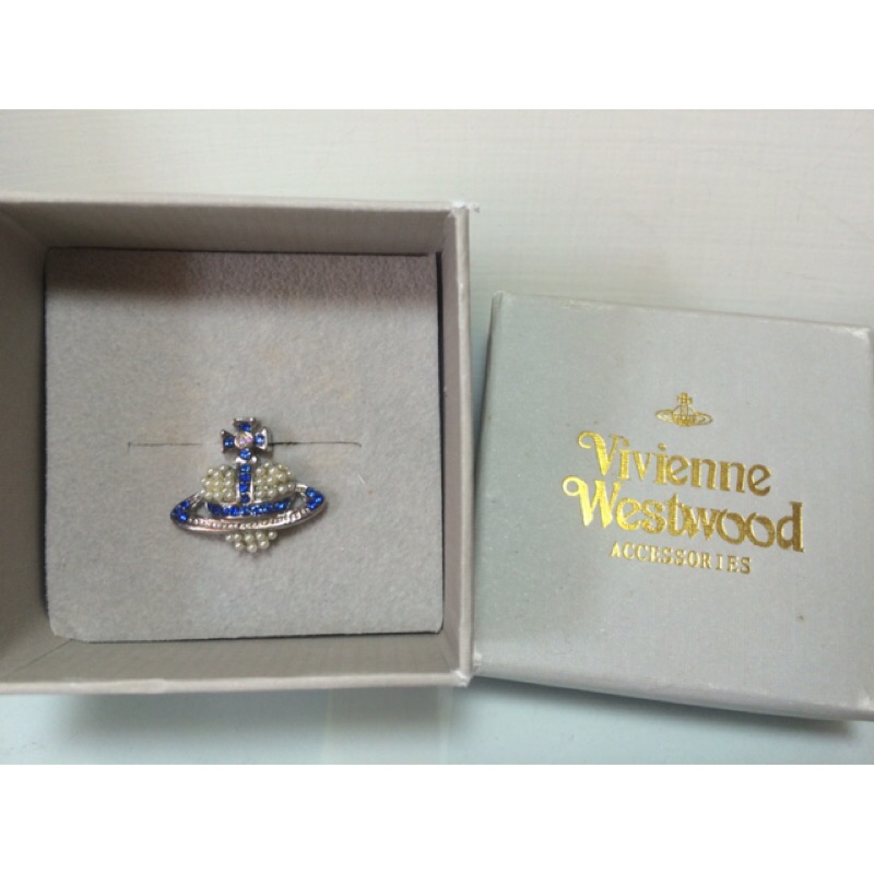 正品✨vivienne westwood 藍鑽珍珠愛心土星耳環 單隻 ✨付紙盒&amp;防塵袋✨