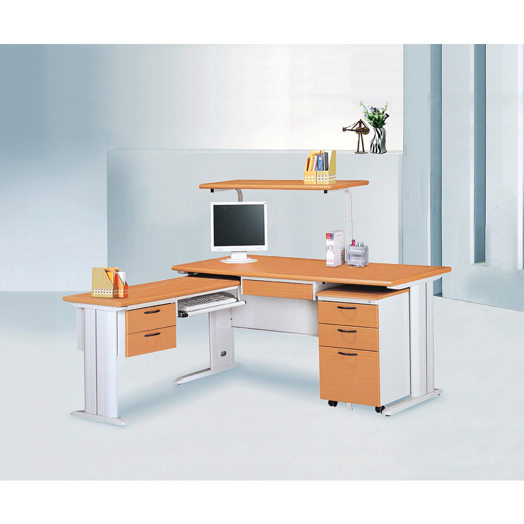 570-2  SCD側桌+木紋吊櫃+鍵盤  W120×D45×H68公分
