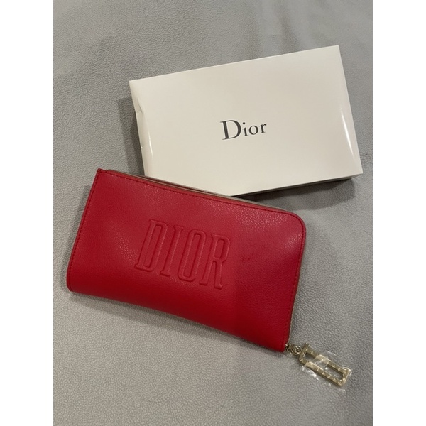 Dior全新迪奧經典化妝包手拿包收納包拉鏈L型專櫃正品滿額禮盒裝皮革