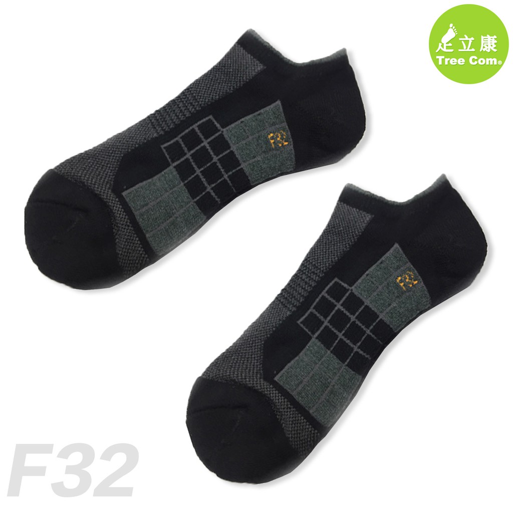 足立康TreeCom除臭襪 格紋時尚氣墊船短襪 男襪款 型號F32（黑色）