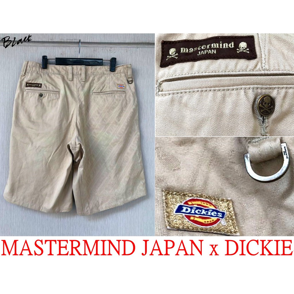 美中古MASTERMIND JAPAN x DICKIES日本限定MMJ滿版骷髏水洗仿舊加工卡其工作短褲