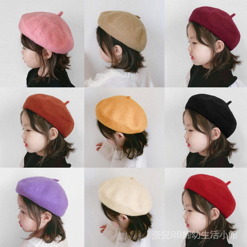兒童帽子 貝雷帽 瓜皮帽 邱南 韓版新款兒童蓓蕾帽2-8歲女童帽戶外保暖帽羊毛  寶寶貝雷帽