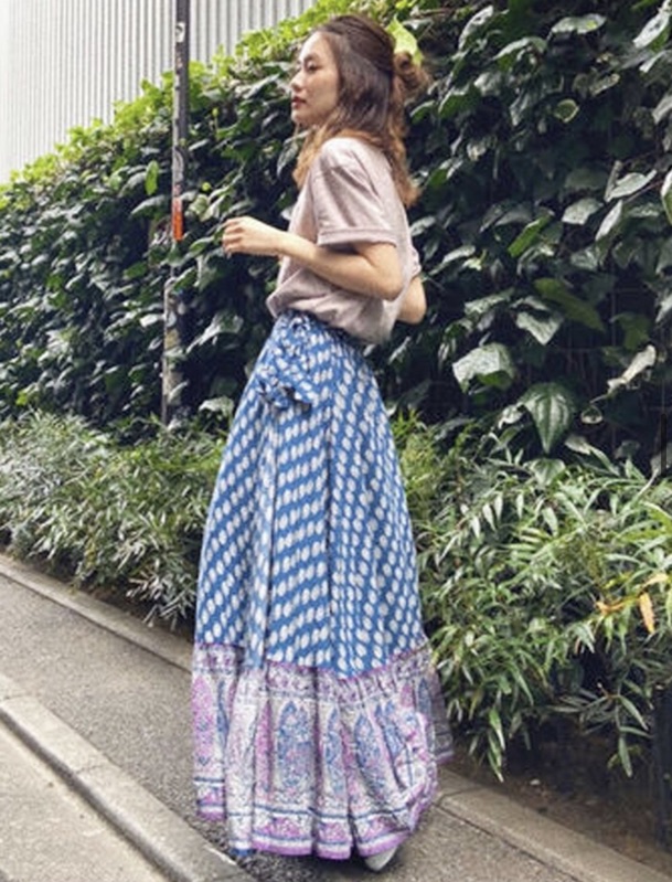 日本Ungrid 超美波西米亞風變形蟲圖紋印度風長裙