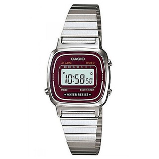 【CASIO】時尚質感優雅不鏽鋼電子腕錶-咖啡紅面(LA-670WA-4)正版宏崑公司貨