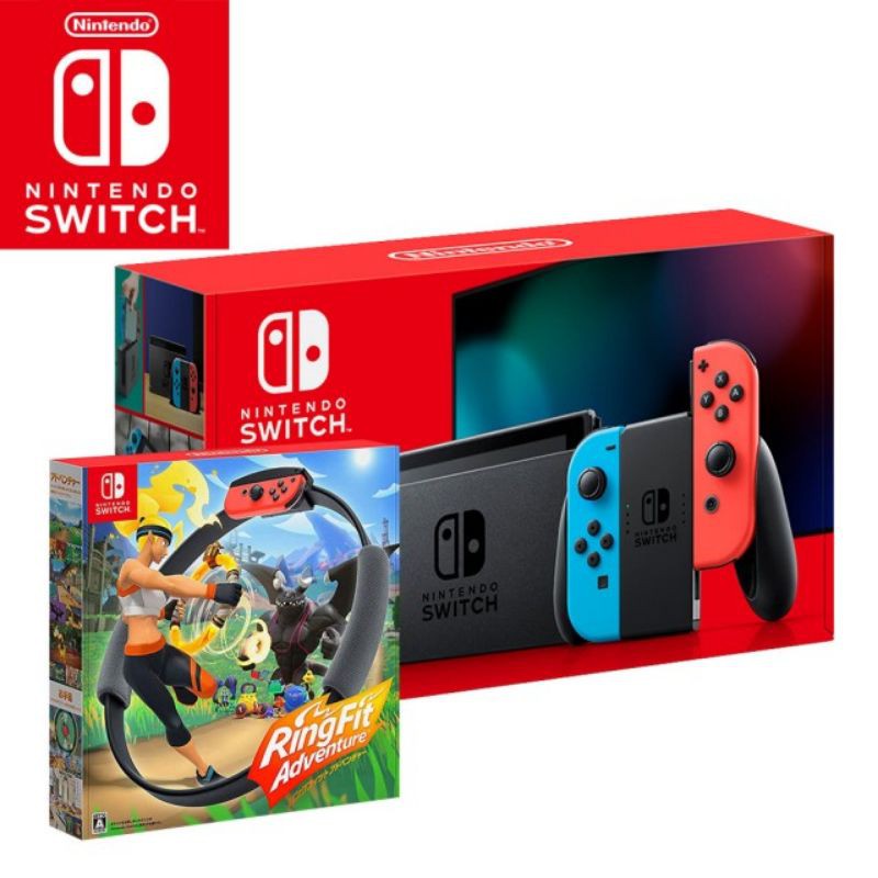 【Nintendo 任天堂】Switch電續加強藍紅主機+《健身環大冒險》
(同捆組，不拆售)
