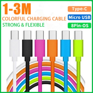 【快速交貨】1M/2M/3M 長 Usb 快速充電器線多色適用於 Micro Usb\/Type C 手機充電線