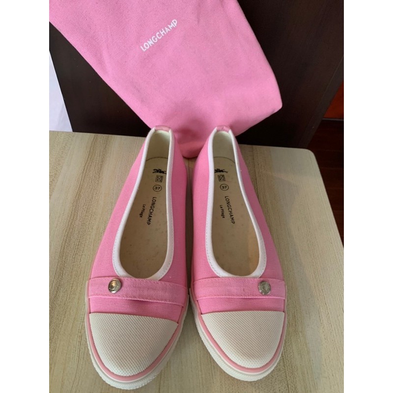 紐約帶回全新♡LONGCHAMP粉紅船型帆布休閒鞋