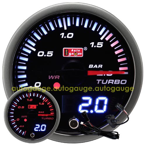☆☆AUTO GAUGE工廠直營☆☆ 52mm(白+琥珀光) 指針加數字雙顯示同步三環錶-渦輪錶/水溫錶/油壓錶
