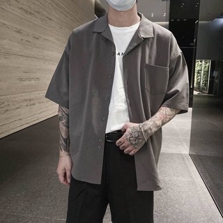 Shopdcc🇰🇷韓國古巴領抗皺短袖襯衫 西卡萊 百搭 口袋 落肩 外搭 男生