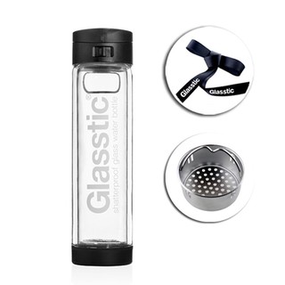 Glasstic 耐熱防撞玻璃水瓶470ml全配組:揹帶+濾茶隔/經典大LO款 (六色可選)