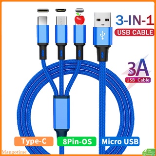 【快速發貨】2.8A 3 合 1 快速充電器線 Micro USB/i/Type C 手機 USB 充電線編織數據線充電