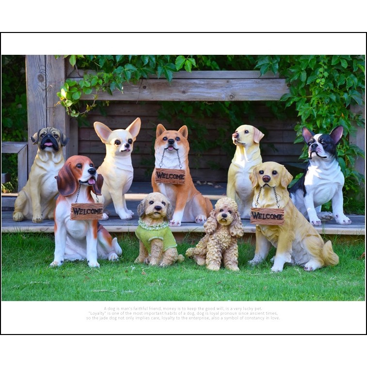 歐舍傢居 小狗擺飾 柴犬 公仔 米格魯 吉娃娃 巴哥 波士頓 小狗擺件 看門狗welcome 園藝用品 祝賀送禮品