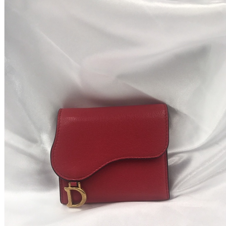 【鋇拉國際】迪奧 女款 SADDLE LOTUS 錢包 短夾 可放4張卡零錢 紅色 義大利正品代購 台北實體店家