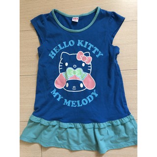 uniqlo 110CM kitty&mslody 短袖荷葉下擺 長版上衣T恤 美樂帝 4T/5Y 蛋糕裙