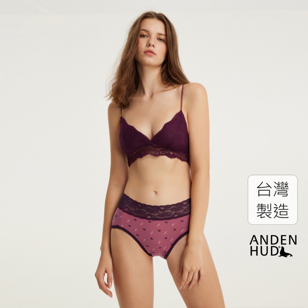 【Anden Hud】Peace．蕾絲高腰生理褲(梅紅-愛心閃電) 台灣製
