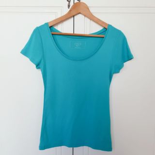 LOWRYS FARM 日本品牌 素面基本款大圓領純棉短袖T恤 短T 土耳其藍色L號 二手衣 現貨