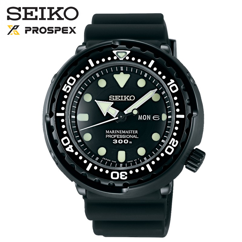 SEIKO SBBN035J《300M潛水錶 PROSPEX鮪魚罐頭系列》48mm/黑面黑殼x黑膠帶/公司貨 SK007