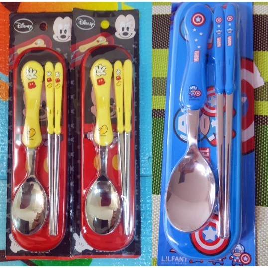 韓國 兒童餐具 美國隊長/米奇 不鏽鋼304筷+湯匙+餐具收納盒 3件組，特價只要199元