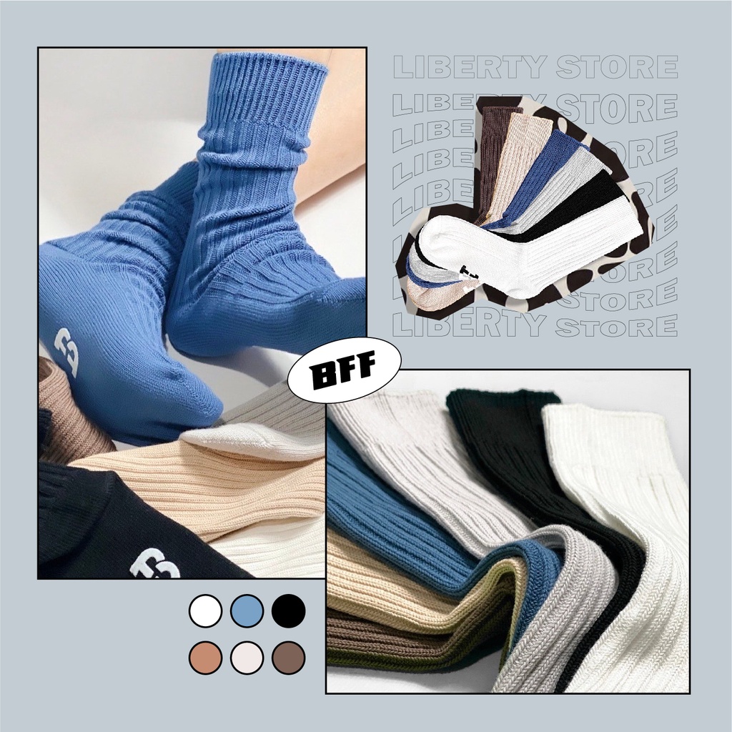 【BFF】純色雙針頭泡泡襪 男生襪子 女生襪子 長襪 中長襪 純棉 中長襪