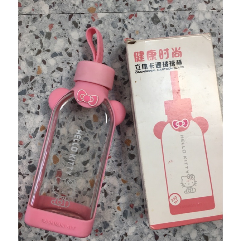 hello kitty 健康時尚立體卡通玻璃杯 350ml 提繩立體水壺