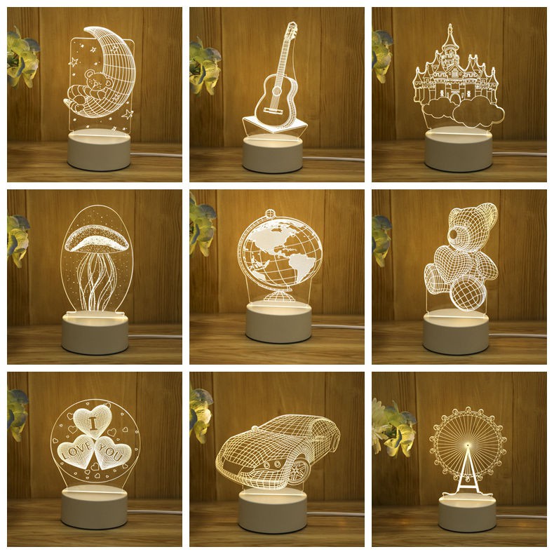 台灣現貨 15款小夜燈 3d小夜燈 壓克力創意卡通三色調光 酒店家庭led光源照明夜燈鐵塔禮物生日 蝦皮購物