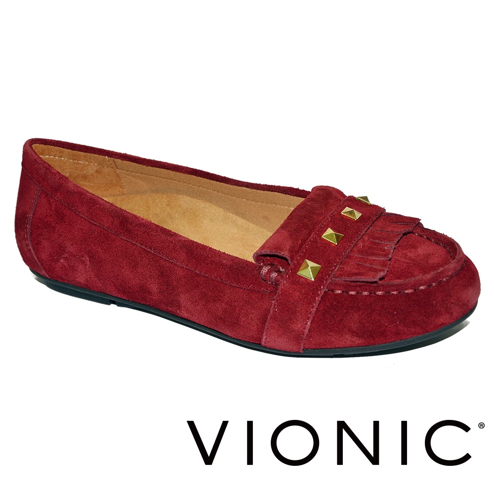 【VIONIC 法歐尼】Thera泰拉 金屬方格裝飾麂皮流蘇休閒鞋矯正鞋足弓鞋(紅/藍 共兩色)