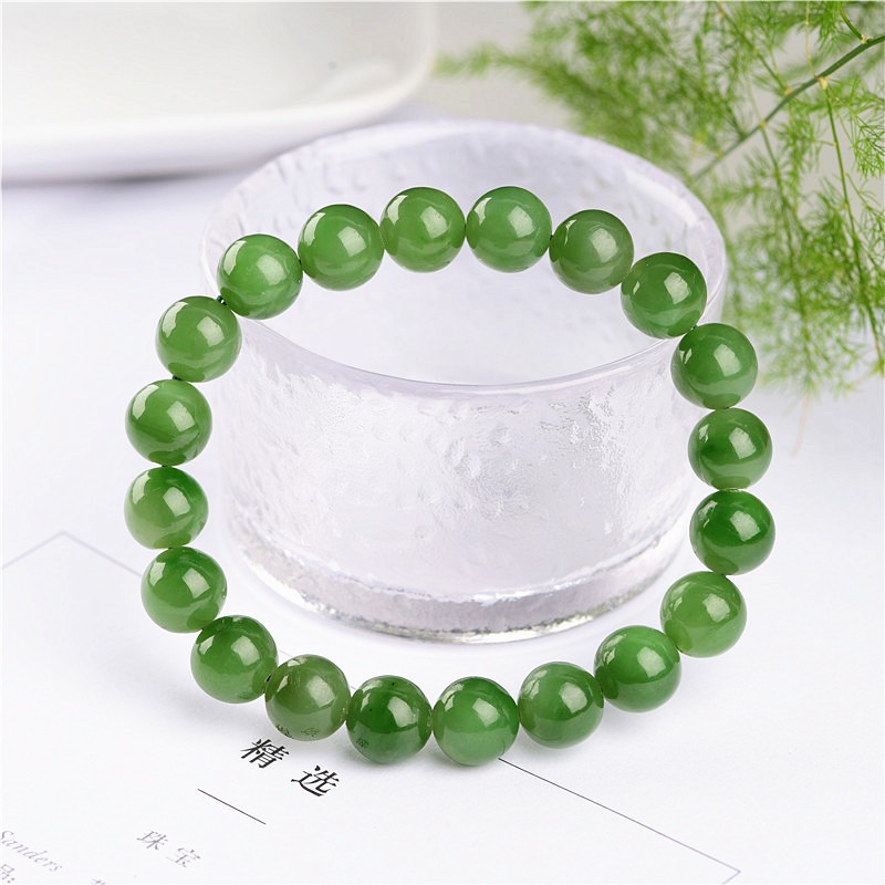 天然石 逸品和田玉碧玉（ホウレンソウ緑）のブレスレット（番号A1687）- 