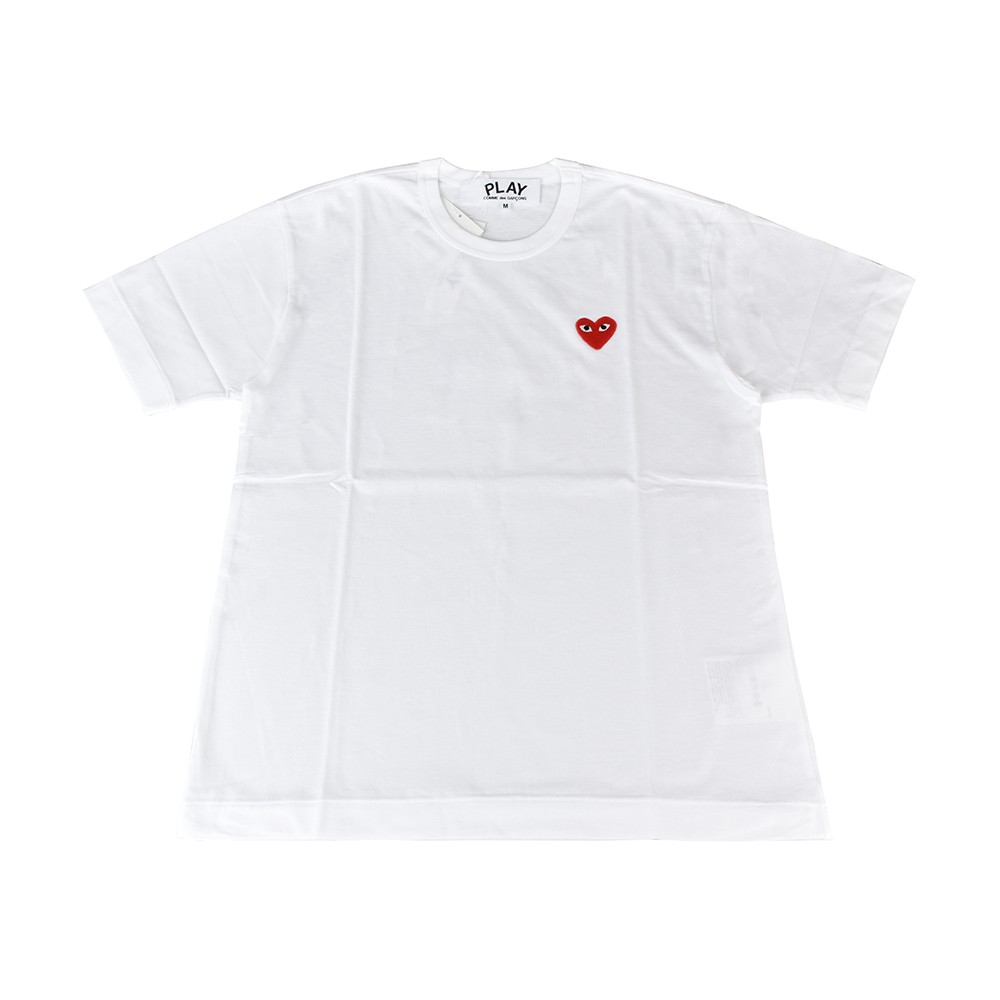 COMME DES GARCONS PLAY川久保玲紅心刺繡LOGO圓領純棉短T(S/M/L/XL/白)