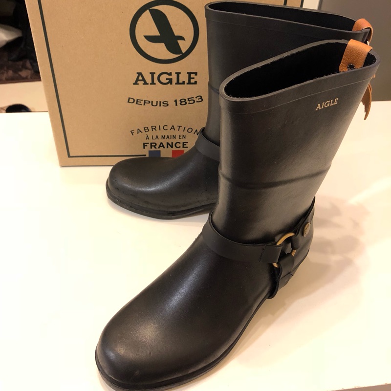 AIGLE 法國經典風格橡膠中筒短靴—黑色