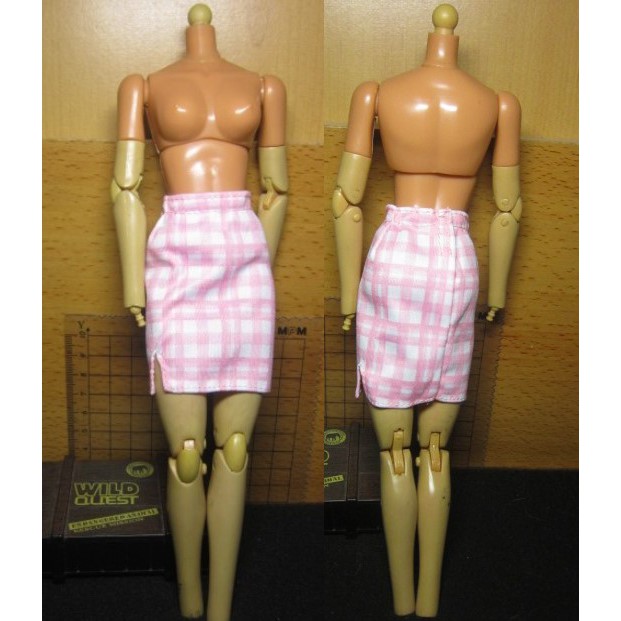 RJ3休閒部門 清純女偶用1/6粉紅色格紋窄裙一件(柔滑布質) mini模型