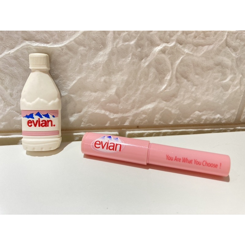 絕版品 法國Evian 依雲天然礦泉水 寶特瓶裝 造型磁鐵 粉紅色 原子筆 粉紅色墨水 收藏多年