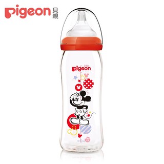 【Pigeon 貝親】第二代母乳實感寬口玻璃奶瓶-米奇紀念款240ml+贈保護套(顏色隨機)