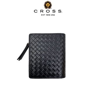 【CROSS】頂級 編織紋 小牛皮 拉鍊 短夾 阿梅爾系列 (黑色)