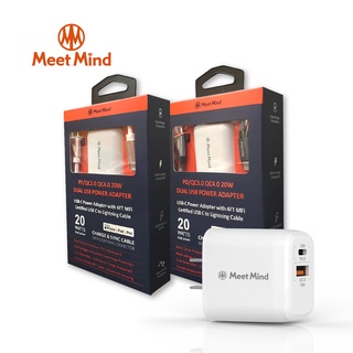 特價福利品 Meet Mind PD/QC 20W USB-C to Lightning MFI 1.2M雙孔快速充電組