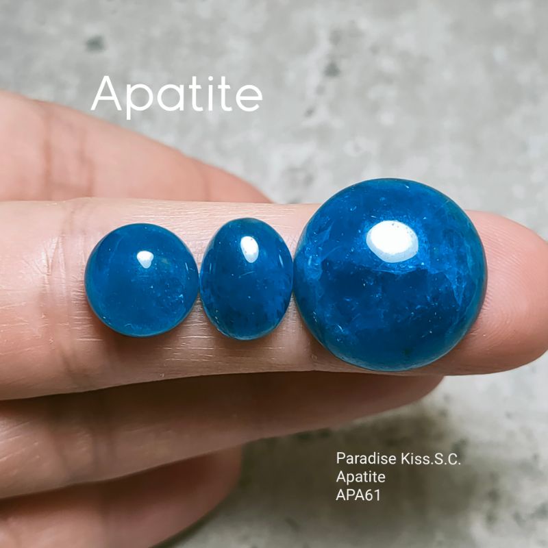 💎APA61.Apatite.天然星光體藍磷灰石.絕美的深海藍色系.無孔完整體(鑲嵌款裸石).3顆1組