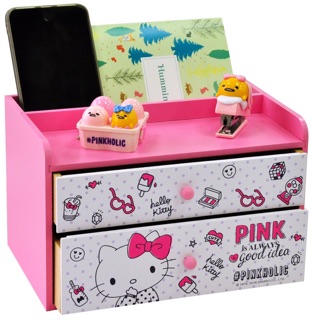 交換禮 特價~【羅曼蒂克專賣店】 正版 木製 Hello Kitty 美妝收納二抽盒 收納盒 KT-630025