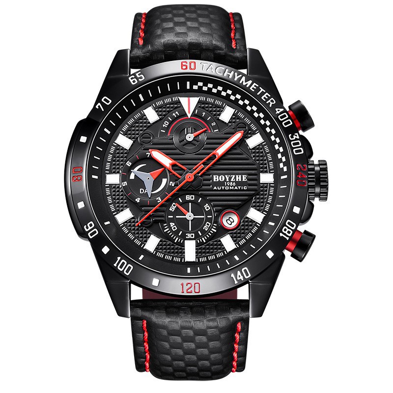 BOYZHE WL011P 時尚商務機械表夜光皮帶機械手表休閒防水男士手錶帶禮盒 禮品 Men's Watch