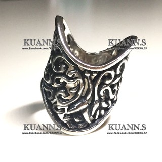 ::KUANN 於小飾::日本 UZU 925純銀 鏤空 雕花 唐草 寬版 曲線 銀戒 戒指 尾戒 蔓生 花草 純銀