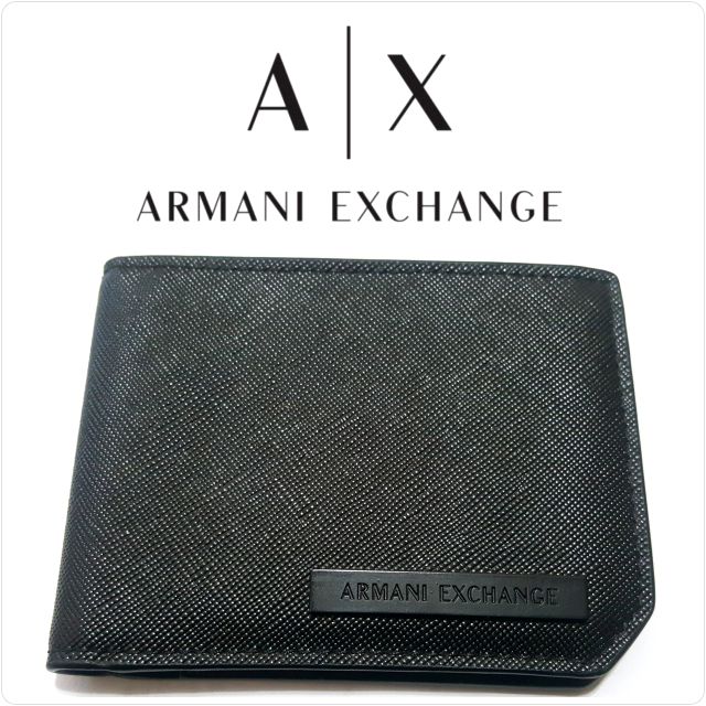 全新未使用💗只有一個🌷內有實品圖👀【A/X】ARMANI EXCHANGE 阿瑪尼經典黑色雙折皮夾 短夾
