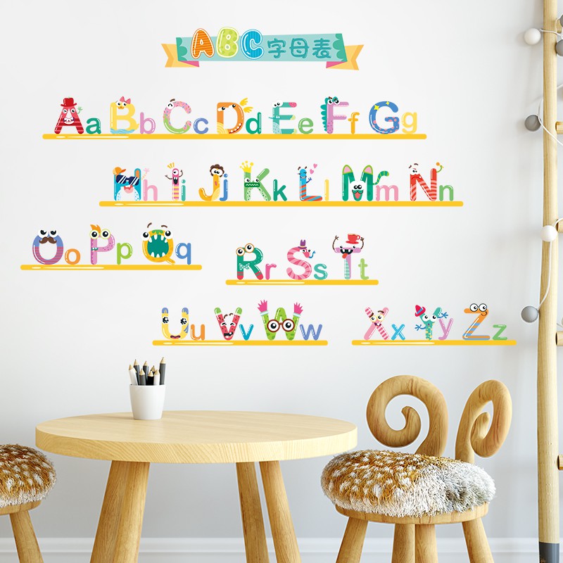 小阿呆生活館兒童房幼兒園裝飾墻貼紙卡通英文字母表寶寶學習早教貼畫教室布置 蝦皮購物
